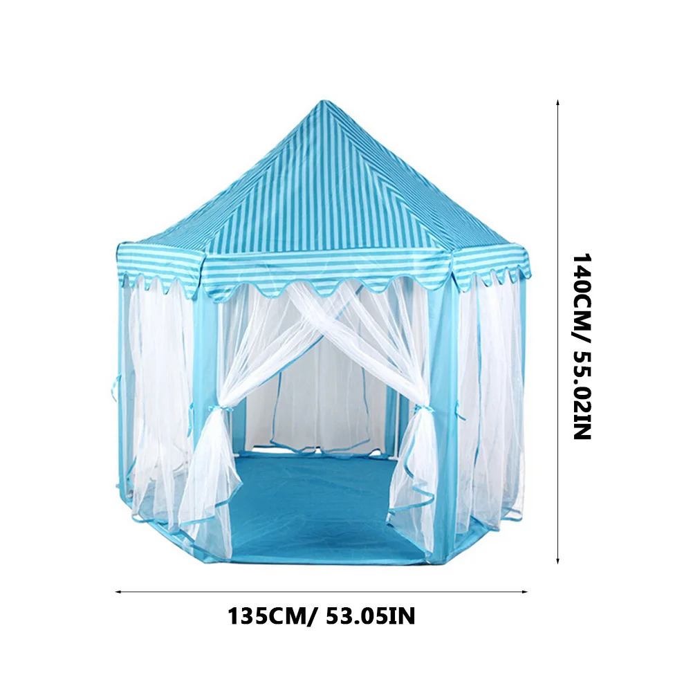 Hexagon Großes Kinderspielzelt für den Innenbereich, blau, langlebiges Oxford-Stoff, Kinderspielhaus für drinnen und draußen, Spielzelt für Mädchen, Schloss
