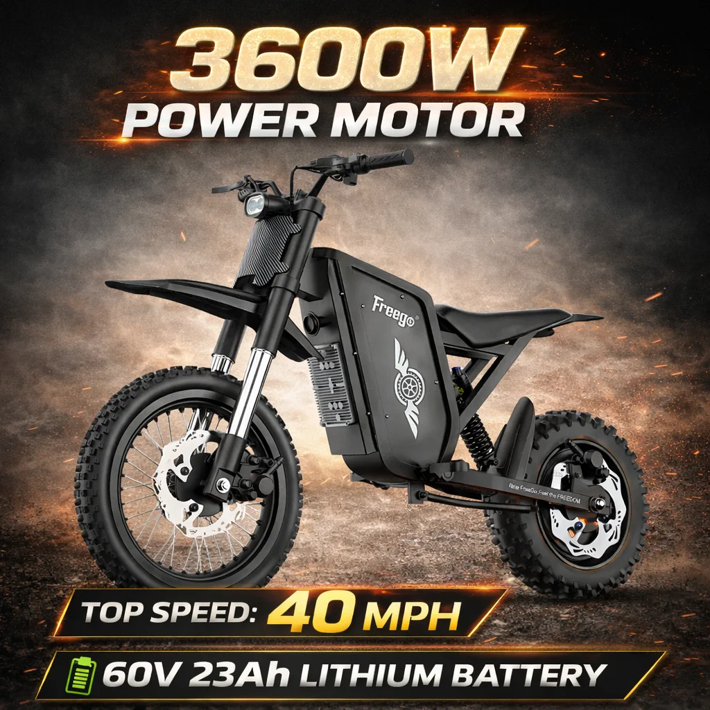

Freego X0 Electric Dirt Bike for Adults 3600W Motor 60V Battery Electric Mountain Bike 40MPH Dual Hydraulic Disc Brakes E-bike