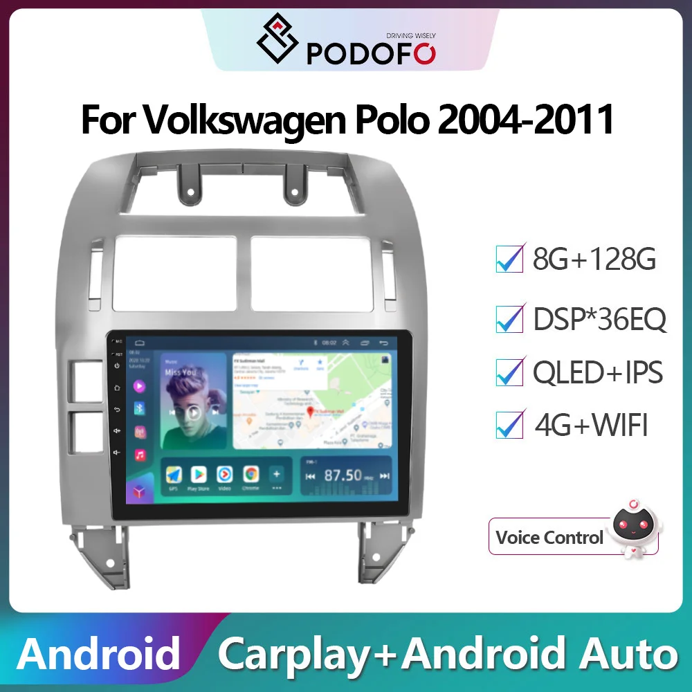 

Podofo Android DSP Car Radio Multimidia Video Player Navigation GPS For Volkswagen Polo 2004-2011 2din 4G WIFI Carplay Radio