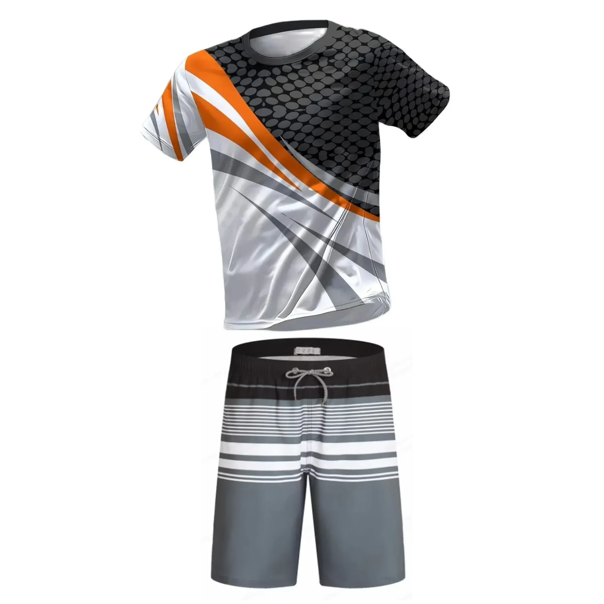 

2-Piece Teenagers To Adults Parent-child Quick-drying Short-sleeved Sports Suit Men's Casual Round Neck Shirt Elastic Waist Pant