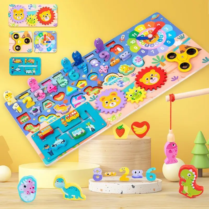 Wooden Logarithmic Board Magnetic Fishing Game Kids Digital Cognition Toy Eco-Friendly Material for Home Parent-child Interacti
