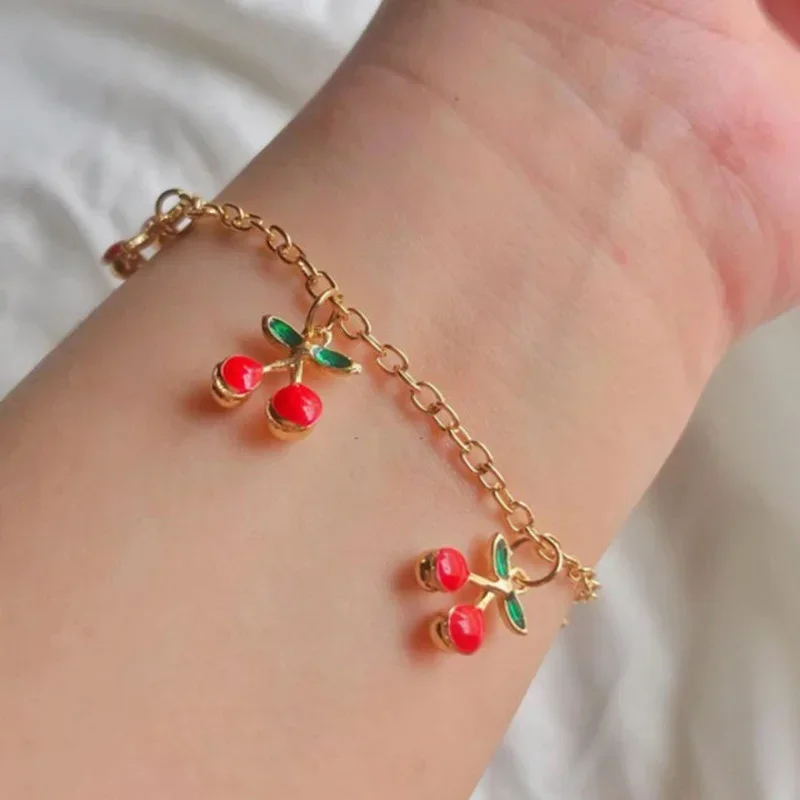 New Fashion Ladies Red Crystal Cherry Pendant Decorative Bracelet