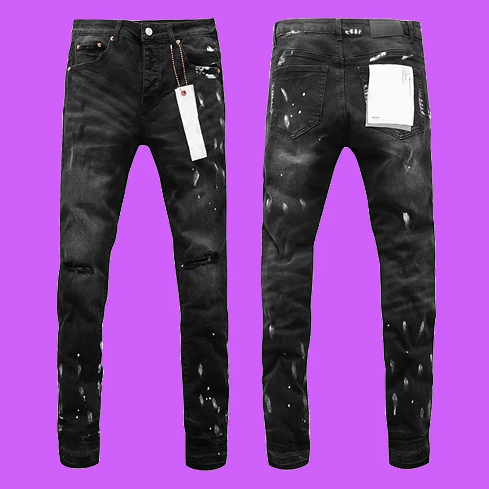 

2024 New Purple roca Jeans brand Black Label Tinted American High Street Destroy Wash Repair Low Raise Skinny Denim Jeans pants