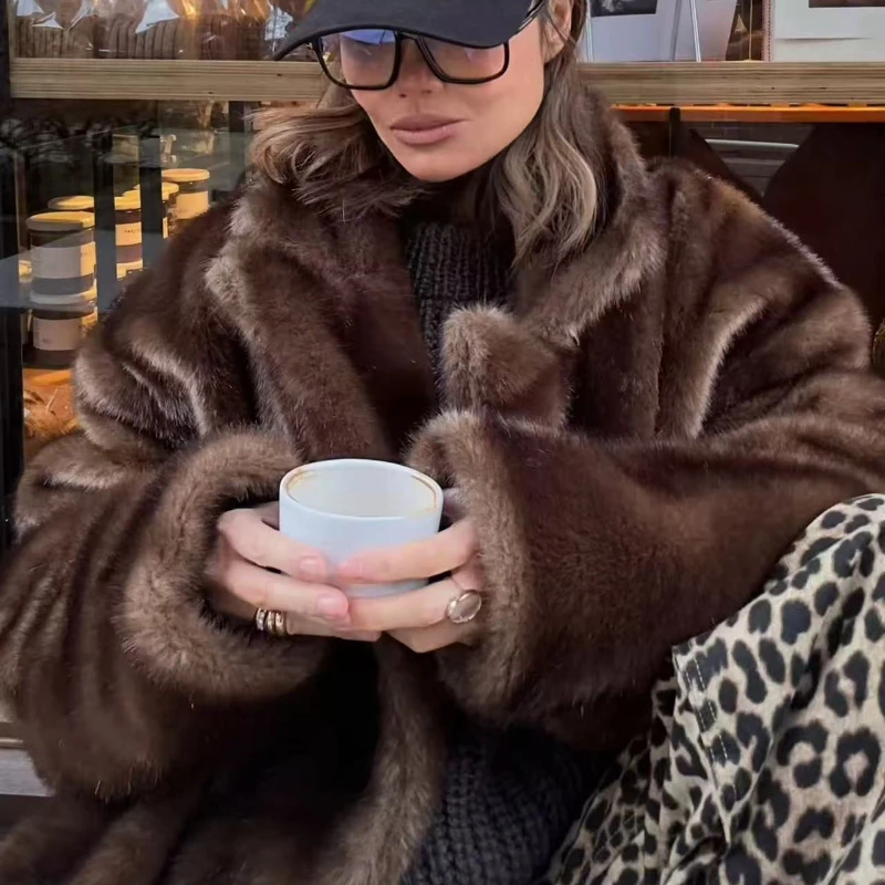 معاطف سميكة للخريف والشتاء للسيدات الأوروبية الأمريكية أنيقة، معاطف طويلة من القطيفة الاصطناعية ذات صدر واحد #6