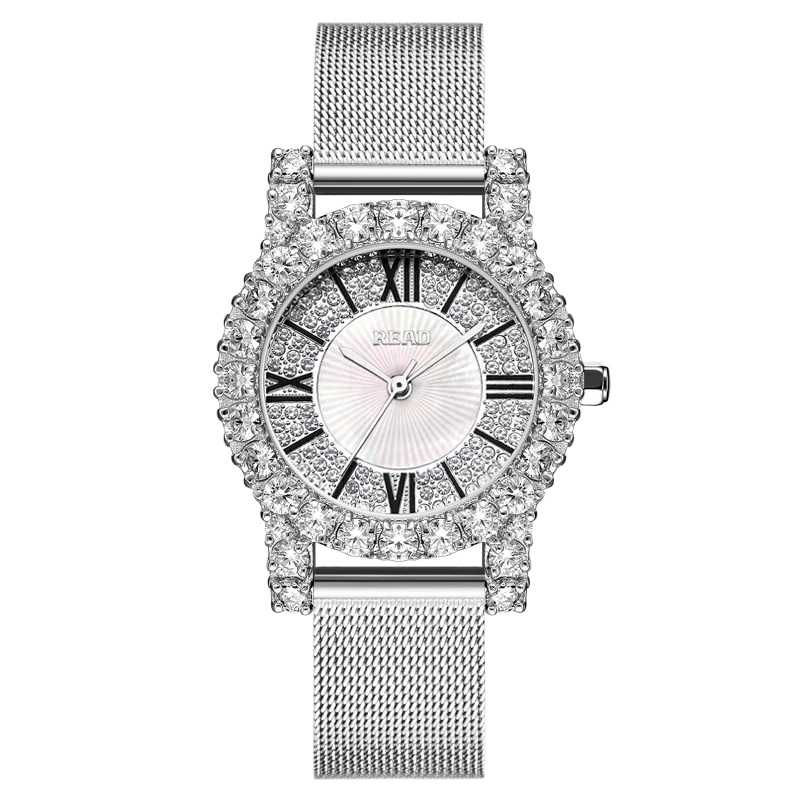 READ Ladies Quartz Watch | Stainless Steel Mesh Band | Shell Dial | Decor Bezel | 30M Daily Water Resistant