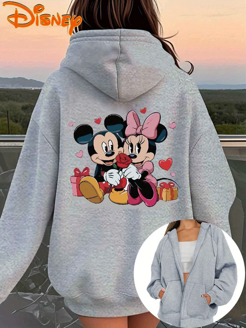 Disney Mickey en Minnie print damesmode hoodie herfst en winter print ontwerp rits capuchon casual damestop