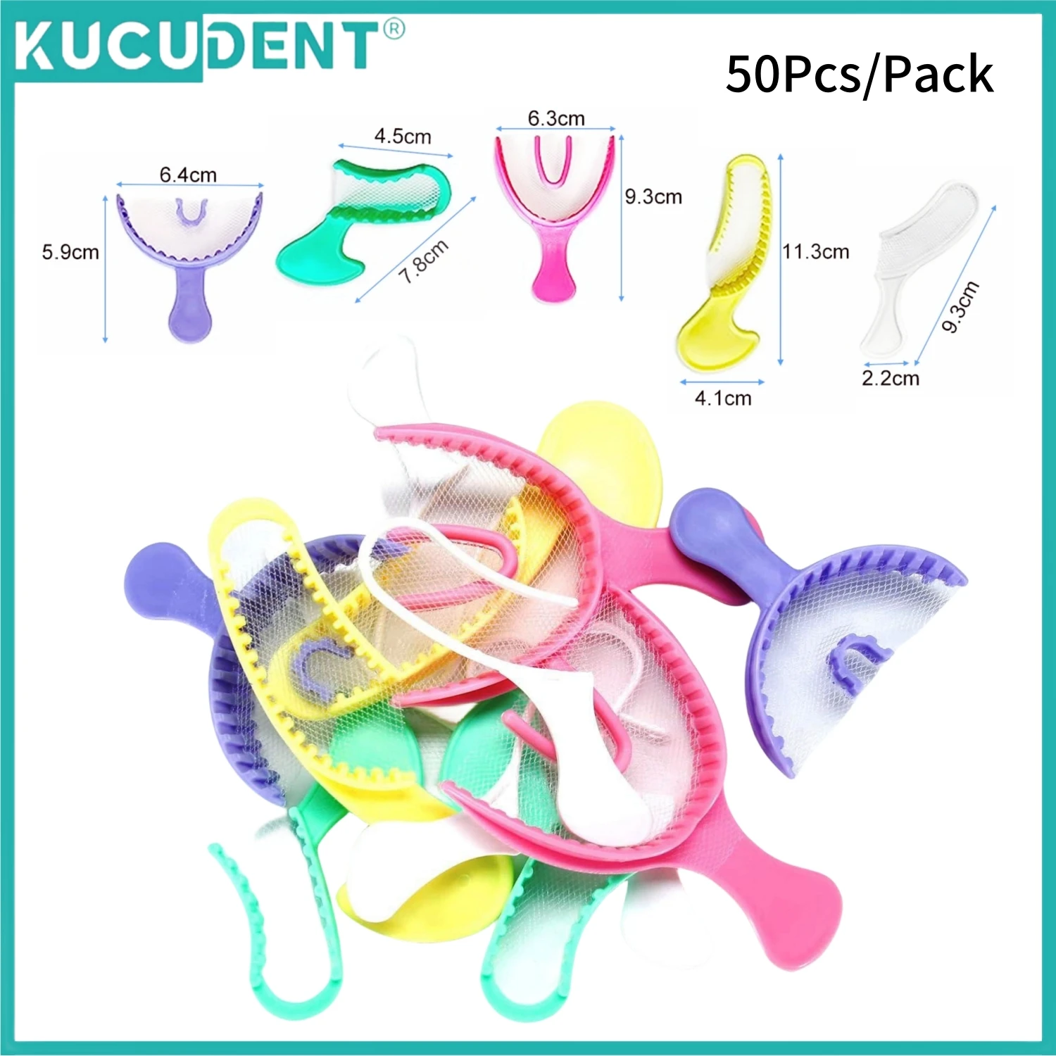 50Pcs/Pack Dental Bite Registration Trays Disposable Plastic Bite Impression Trays Mold with Net Dentistry Colorful Teeth Holder