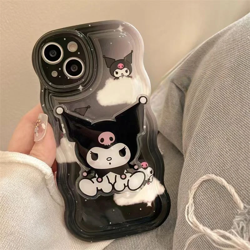 Sanrio Cartoon Kuromi Case For Iphone 14 13 12 11 Pro Max Printed Phone Case with Holder Full Pack Silicone Anti Drop X XS Cover