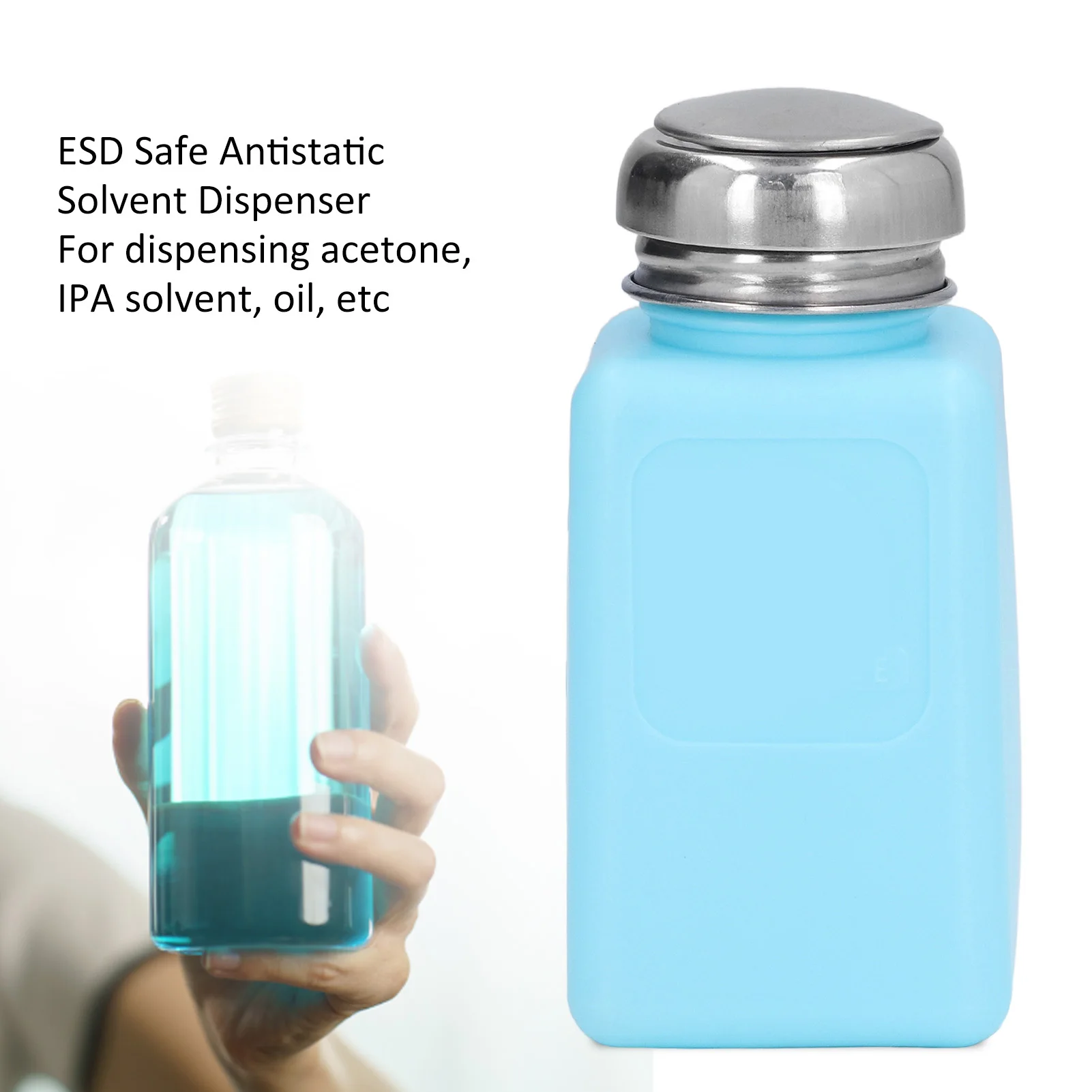 200ML Press Type Solvent Dispenser ESD Safe Anti Static  Bottle with Stainless Steel Lid ESD Safe Dispenser Bottle