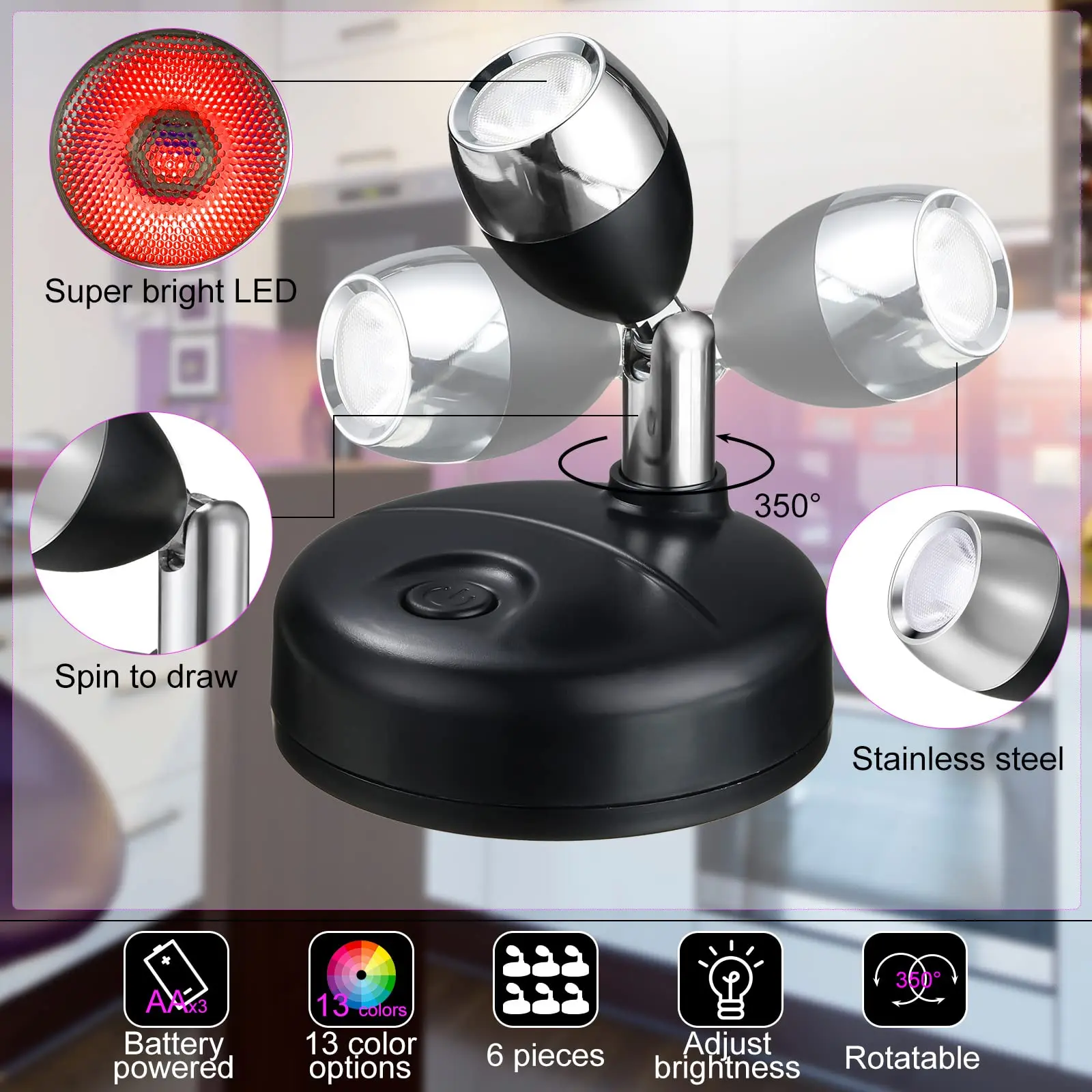 Dimmable LED Wall Sconce Light Remote Control 360 Rotatable Wireless Color Changing Battery Operated Night Light for Home Decor