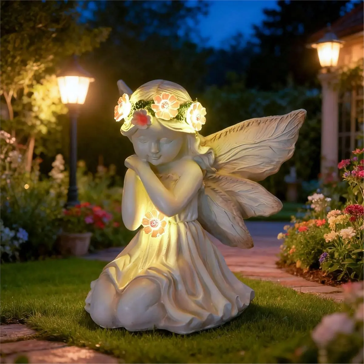 Choice Day Solar Garden Outdoor Statues Lights,Resin Angel Figurine Light for Patio,Yard,Lawn Ornament, Gifts and Yard Decor