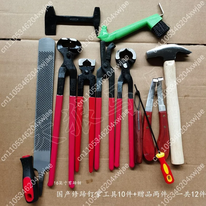 Professional Horse Hoof Care Kit, Farrier Tool Set with Nipper Clencher Rasp Knife for Trimming Shoeing Maintenance