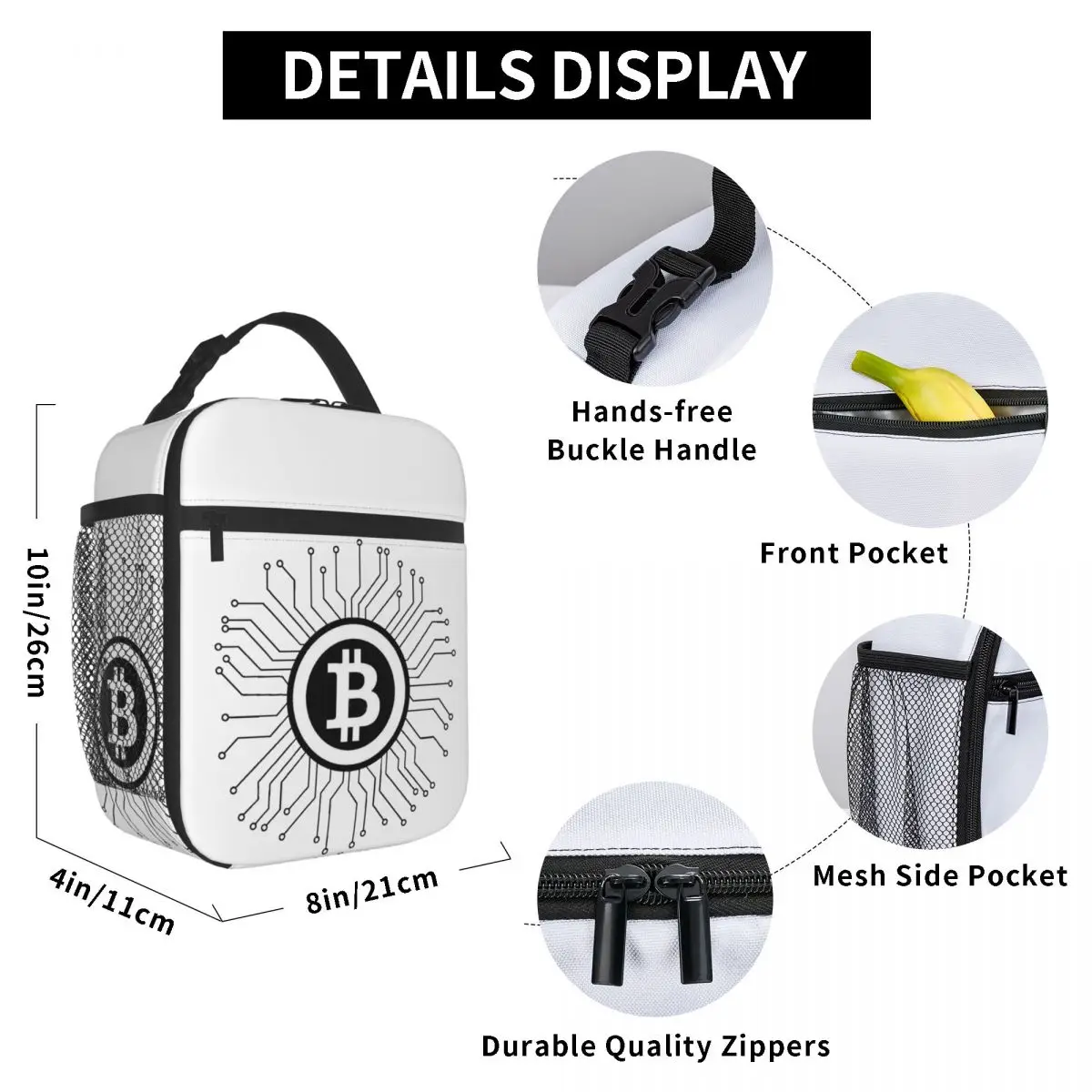 Bitcoin BTC Crypto Currency Insulated Lunch Bag for Women Office Cooler Thermal Food Box Tote Leakproof Lunch Boxes Container