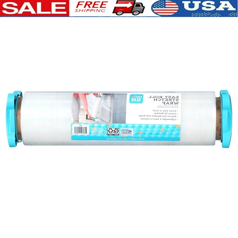 

Легкая рулонная эластичная пленка 15 дюймов x 1000 футов, прозрачный пластик, легкая тормозная ручка без ветра, защита для хранения предметов, безопасная