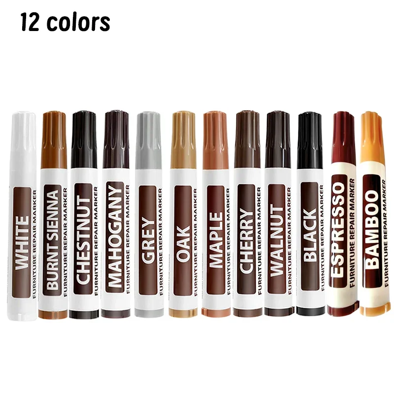 12 Pcs Creative Furniture Repair Pens 10 Colors Wood Scratch Restoration Kit Patch Paint Pen and Crayons Large-Capacity Marker