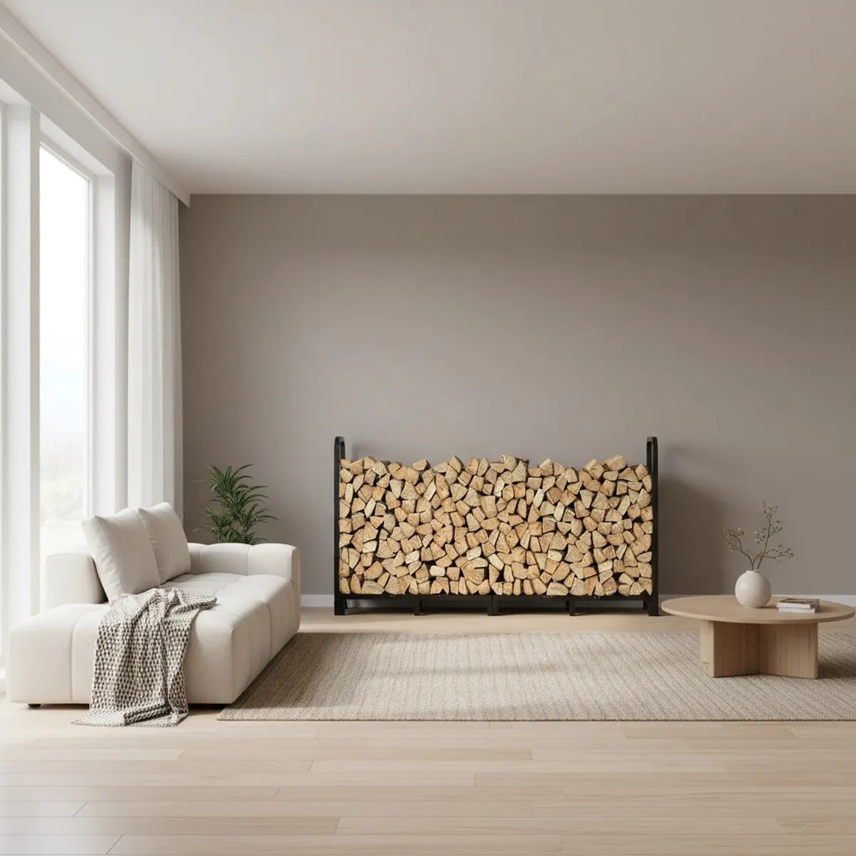 Heavy Duty Firewood Rack 8ft Adjustable Outdoor Indoor Wood Storage Holder for Fireplace Porch Patio Holds 4500lbs Easy Assembly