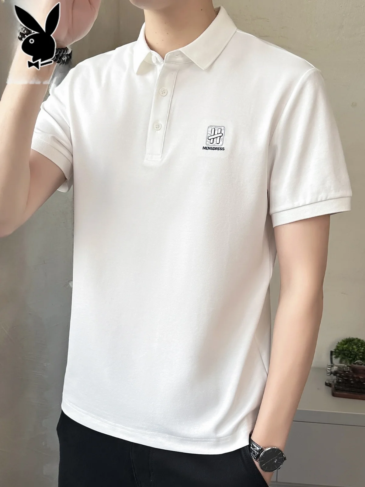 

Мужская футболка с коротким рукавом, однотонная, деловая, летняя, трендовая, белая, свободного кроя, молодежная, из смесового хлопка