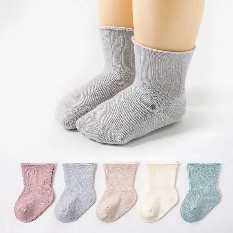 Newborn Baby Socks For Girls Boys Cotton Loose Mouth Infant Toddler Socks  Solid Color Simple Children Sock Spring Autumn 0-5Yrs