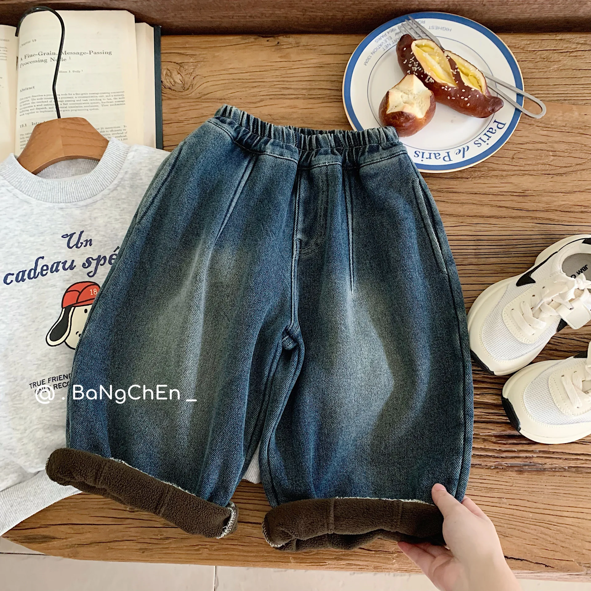 

Girls Boys Fleece Thick Pants Children 2024 New Autumn Winter Fashion Simple Casual Jeans Trousers Korean Simple Style Bottoms