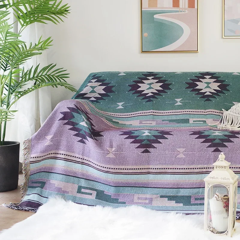 Boho Plaid Thread Knitted Blanket with Tassels Bohemian Decorative Armchair Throw Blanket Jacquard Gaint Couch Sofa Cover Home