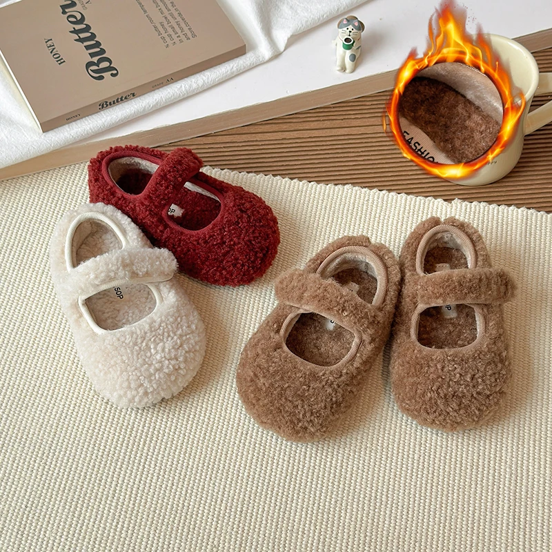 

Children Fur Shoes Winter Kids Warm Plush Shoes for Girl Flat Loafers Moccasins Casual Kids Cotton-padded Shoes Homem De Ferro