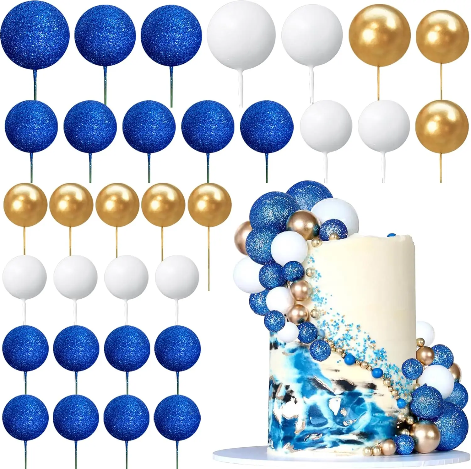 32 Stück Ball kuchen Picks bunte kugelförmige Kuchen deckel Perlen kugeln Cupcake Kuchen einsatz Topper für Geburtstags feier Hochzeits dekor – Detail 21