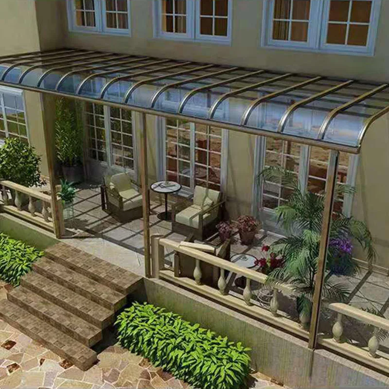 Curved Polycarbonate Aluminum Skylight Canopy with LED Lights for Courtyard Patio Entrance