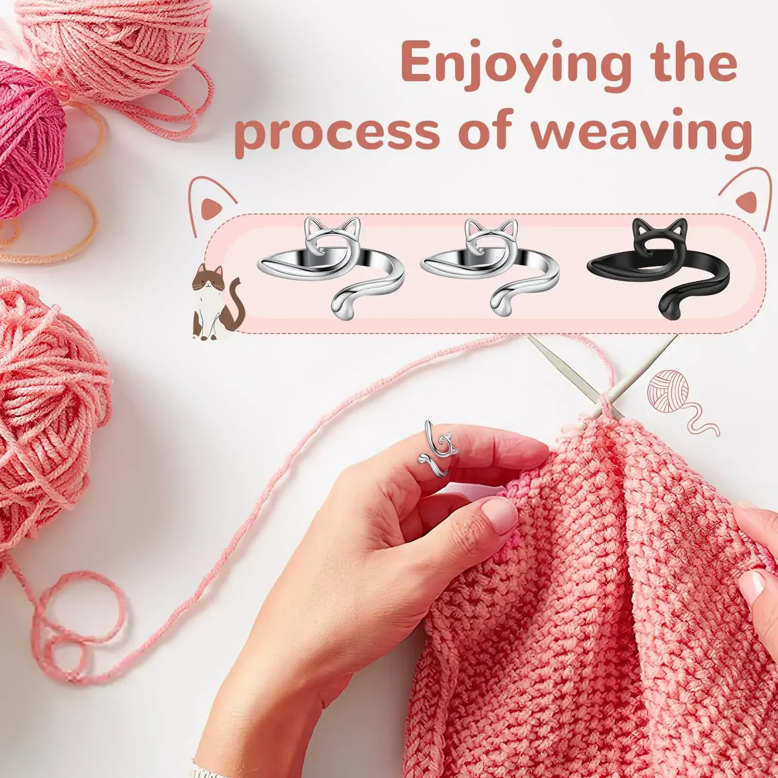 2 Stück verstellbare Strick- und Häkelschlaufenringe, Garnführung für schnelleres Stricken, Fingerhalter, Fingerhut, Häkelring, Nähwerkzeuge – Detail 7