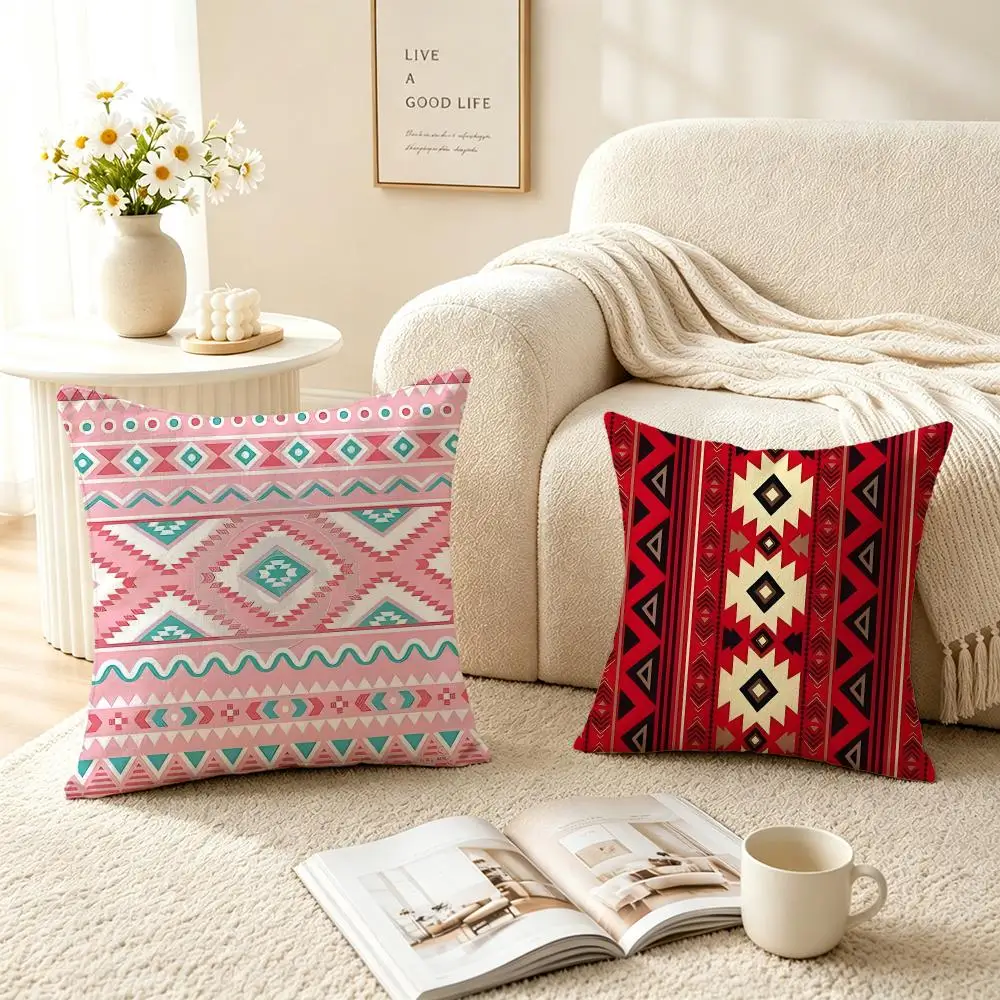 Ip Red Tribal Aztec Kilim Pattern Cushion Cover Pillow Short Plush fresh natural Cushion for Living Room Bedroom Sofa Home