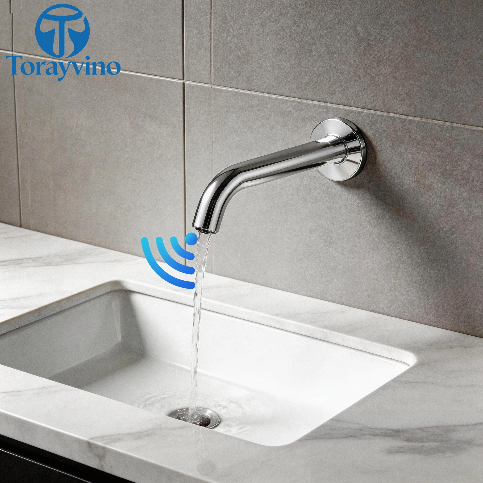 Torayvino Bathroom Accessories Touchless Black Faucet Wall Mounted Automatic Sensor Faucets Hands Free Touch Hot Cold Mixer Tap