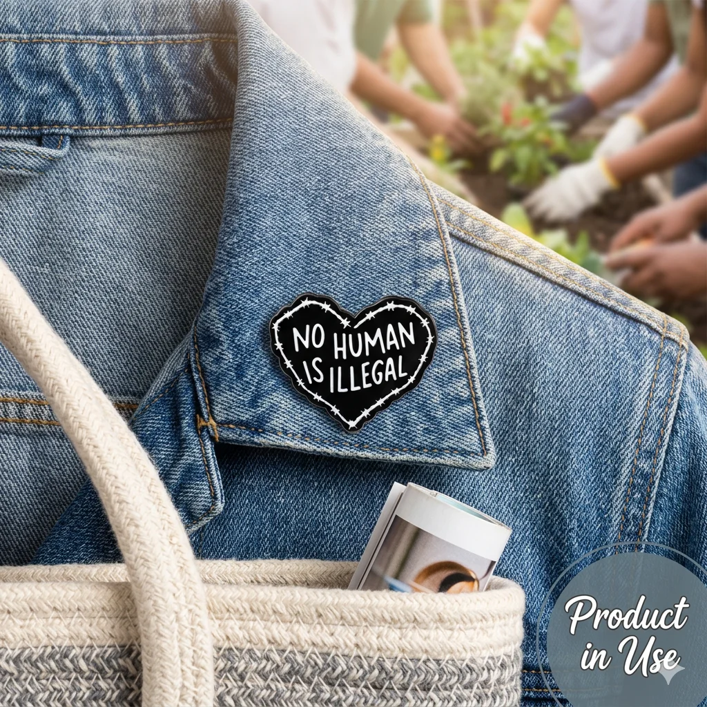 No Human Is Illegal Enamel Pin - Barbed Wire Heart Brooch Immigration Rights Activists for Backpacks Hats Social Justice Advocac