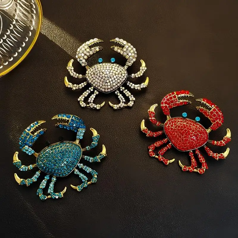 * Hot Sale Fashion Rhinestone Crab Brooches Personalized Creative Animal Pin For Women Clothing Coat Accessries Gifts