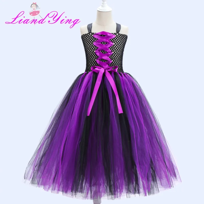 2023 Vermomming Heks Kostuum Voor Meisjes Halloween Tutu Knie Jurk Met Hoed Bezem Panty Kids Carnaval Cosplay Party Outfit Set