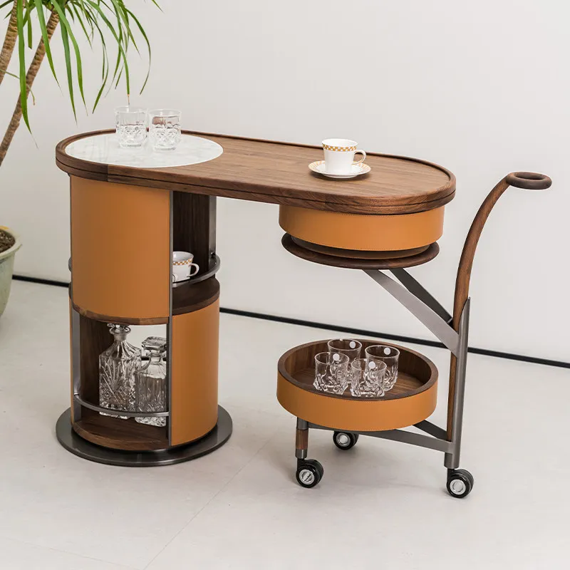Movable trolley Dining car Italian minimalist high-end wine bar coffee machine side cabinet