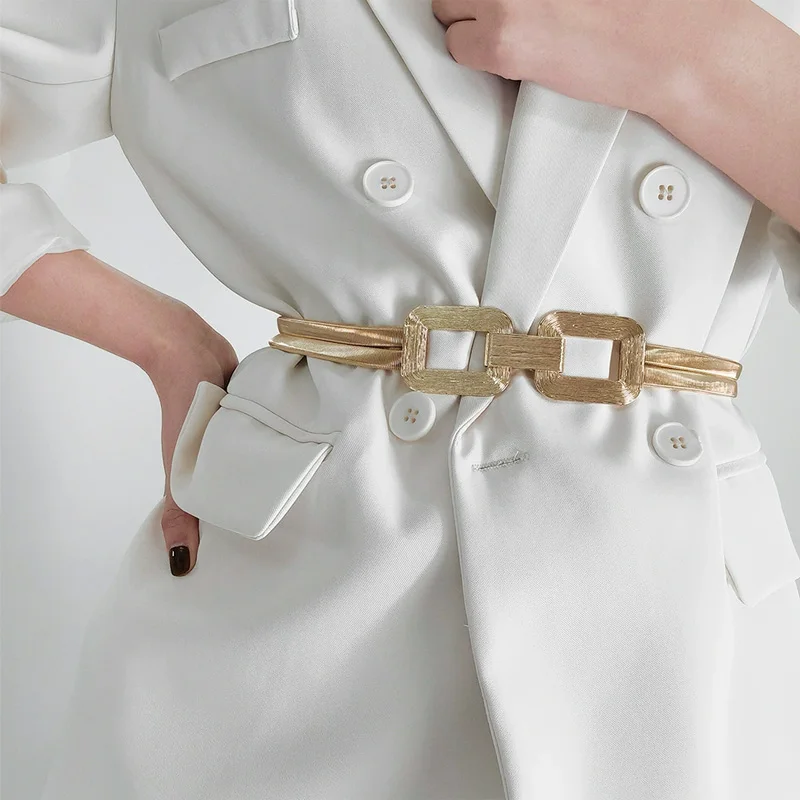 Golden Double-strand Elastic Women's Belt Buckle Women's Casual Fashion Spring Metal Waist Chain With Skirt