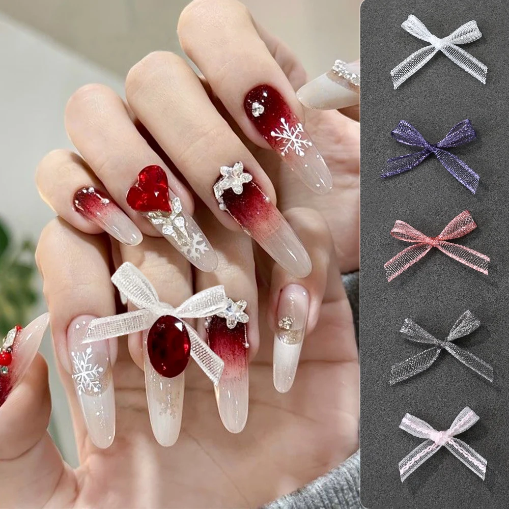 20pcs Mini Ribbon Small Bows Nail Art Charms Organza Lace Fabric Bowknot DIY Craft Nail Supplies Handmade Nail Art Accessories *
