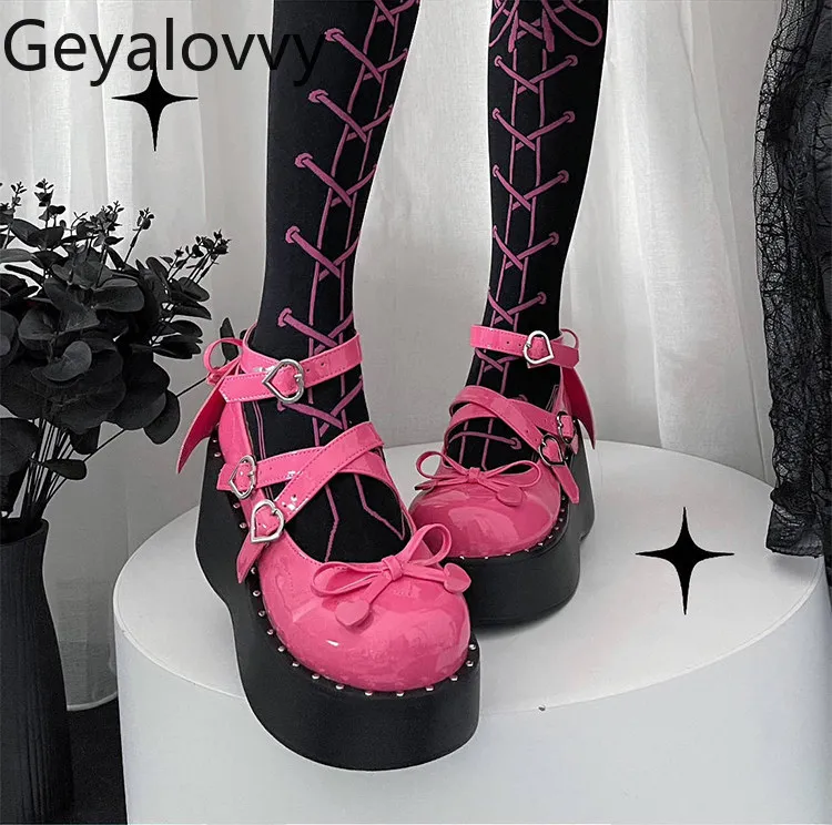 

Японские туфли на платформе в стиле Y2K для панк-субкультуры: повседневные, на шнуровке, с бантом, на высоком каблуке, для милых девушек