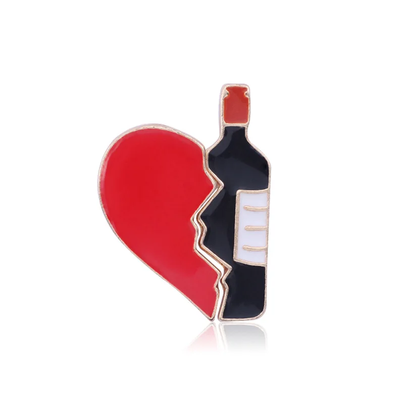 Cartoon two-piece heart-shaped red wine bottle splicing alloy drip oil brooch chest flower