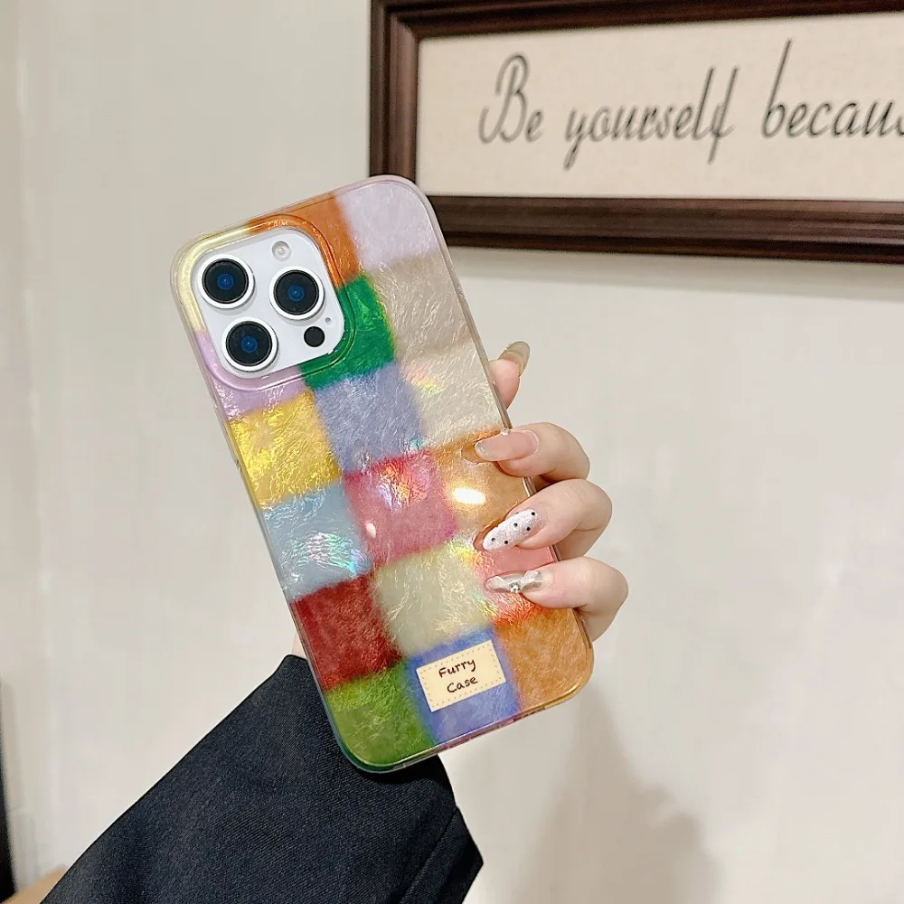 Retro Autumn And Winter Colorful Square Foil Pattern Phone Case For iPhone 17 16 15 14 13 12 11 Pro Max  7 8 Plus XS XRIMD Cover