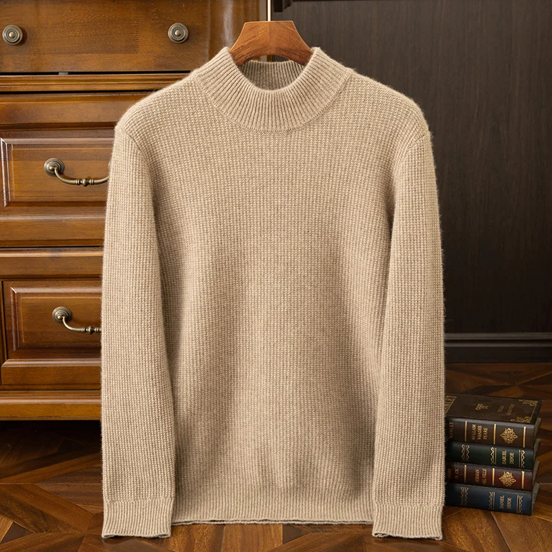 2024 Autumn/Winter New Collection (100% Cashmere) Men's Seven Needle Thickened Yuanbao Needle Half High Neck Sweater for Men