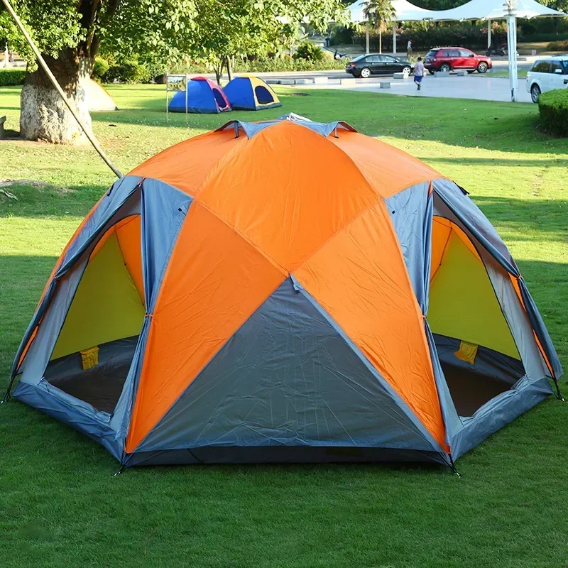 Oversized double-layer 3-door 6-corner tent can live 10 people manual tent outdoor camping shed new