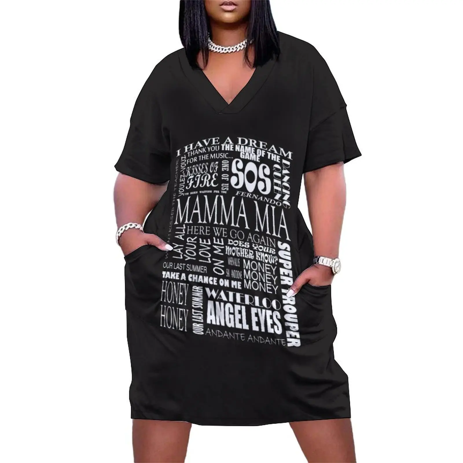 

Mamma Mia words songs Loose Pocket Dress dresses for official occasions dress women summer 2025