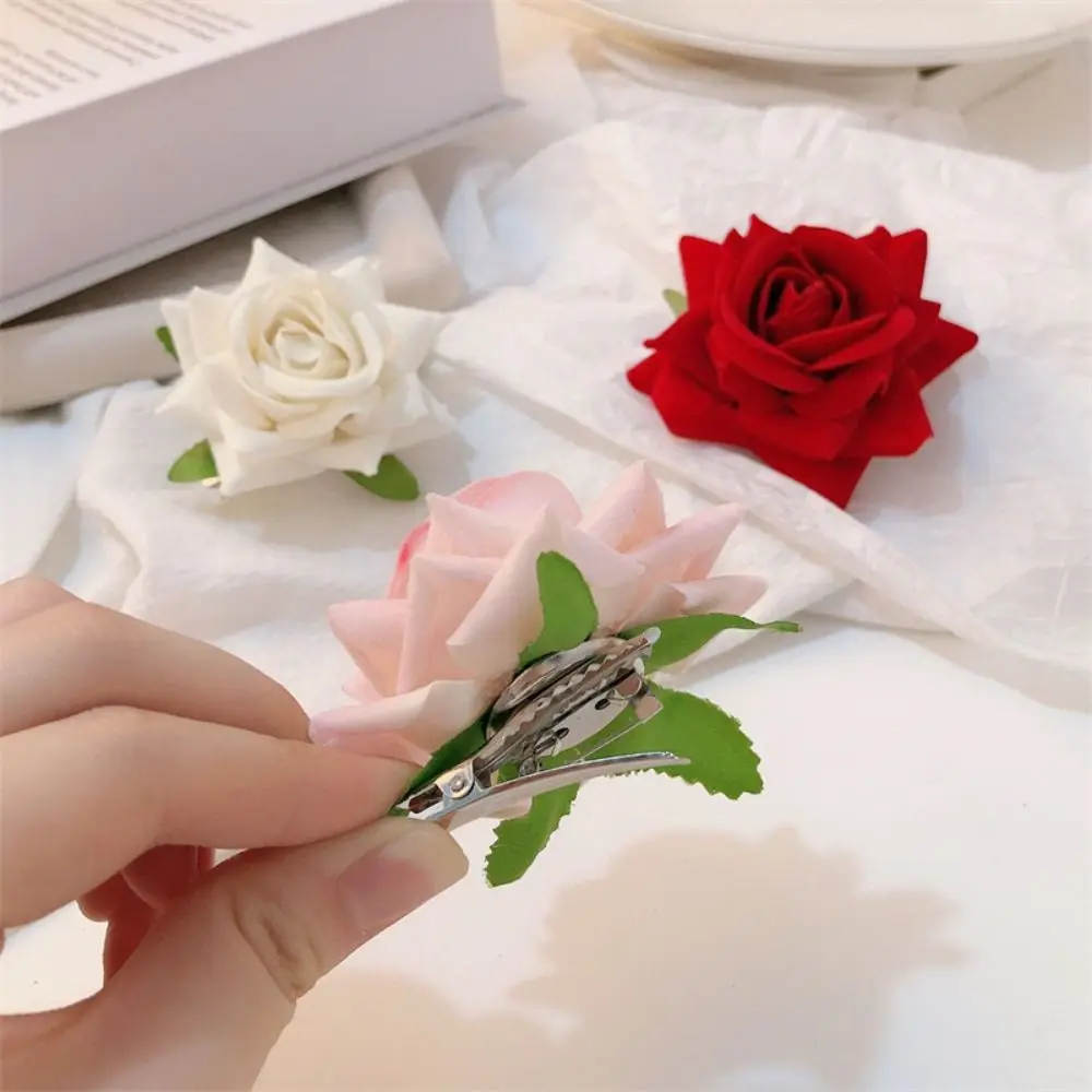 

Cloth Rose Flower Hair Clip Simple Corsage Bohemian Style Rose Hairpin Duckbill Clip Hair Accessories Red Rose Brooch Ladies