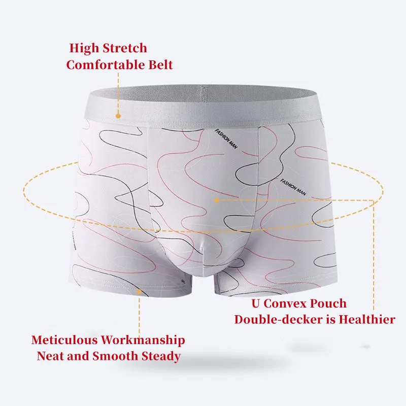 8Pcs/ Men\'s Underwear Sexy U-shaped Pouch Men\'s Soft Milk Silk Fashion Printed Boxer Shorts Comfortable Breathable Men\'s Shorts