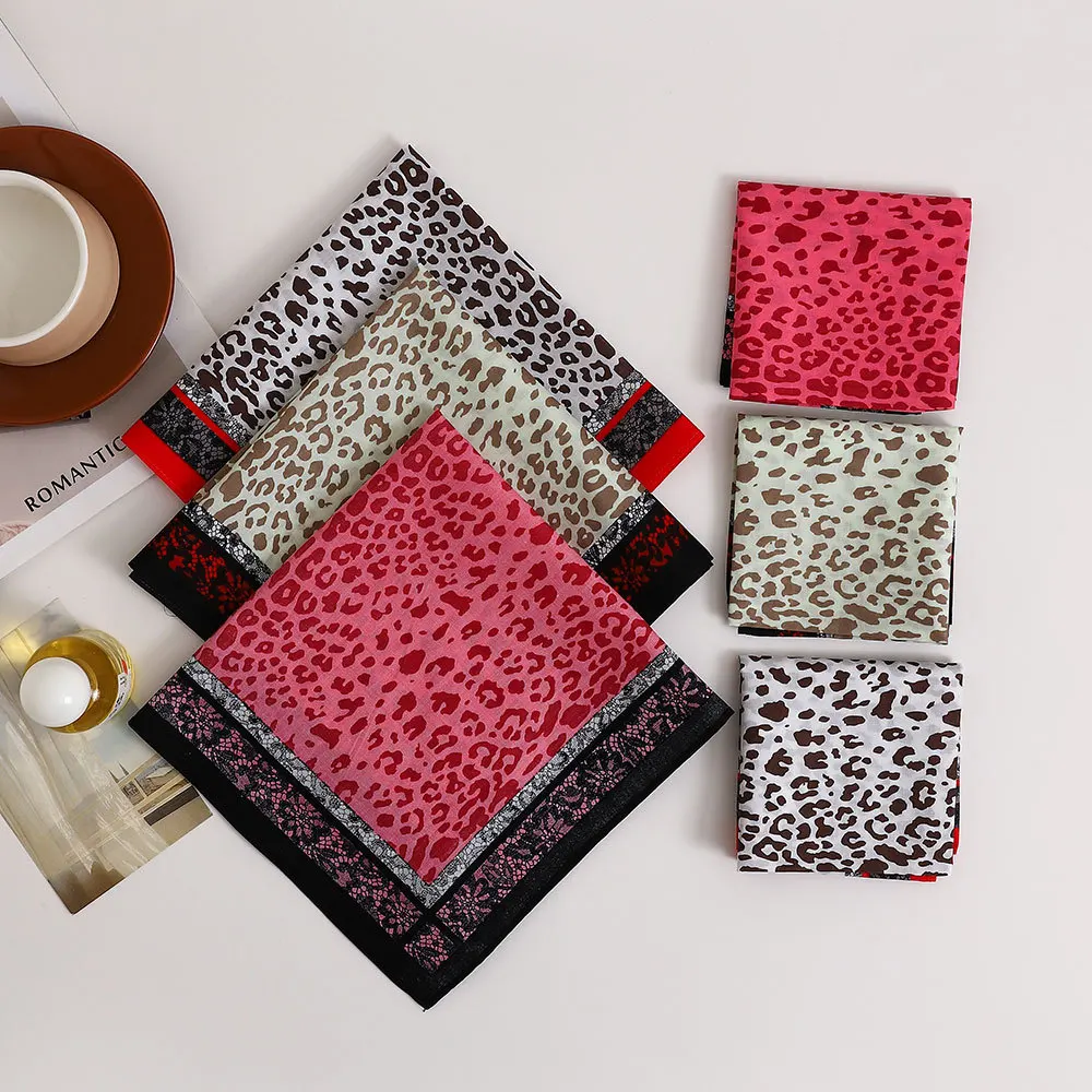 3/6/12pcs Leopard Print Handkerchief Ladies Elegant Soft Cotton Printed Decorative Square Towel Thin 43cm Fashion Trend