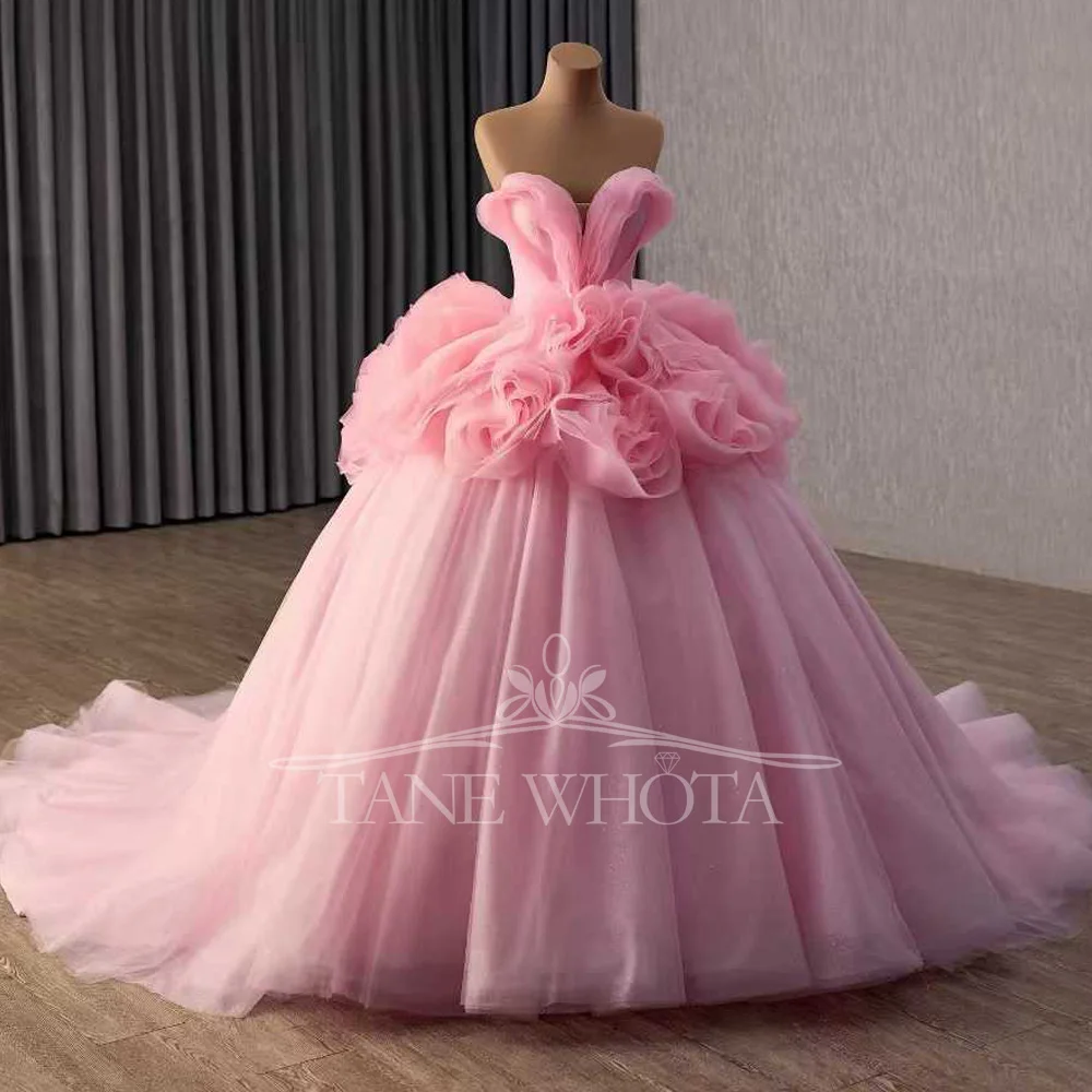 فستان حفلة موسيقية وردي على شكل قلب بدون أكمام مع رباط من الخلف وكشكشة فستان سهرة فاخر قابل للتخصيص للنساء