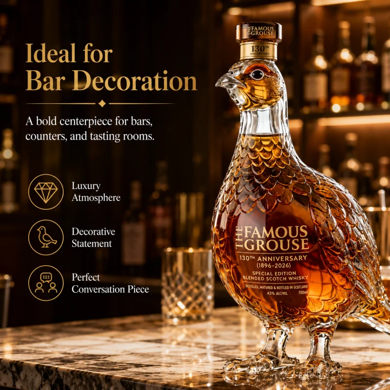 Decantador de Cristal Inspirado en The Famous Grouse, Botella de Whisky con Forma de Faisán para Coleccionistas de Whisky Escocés
