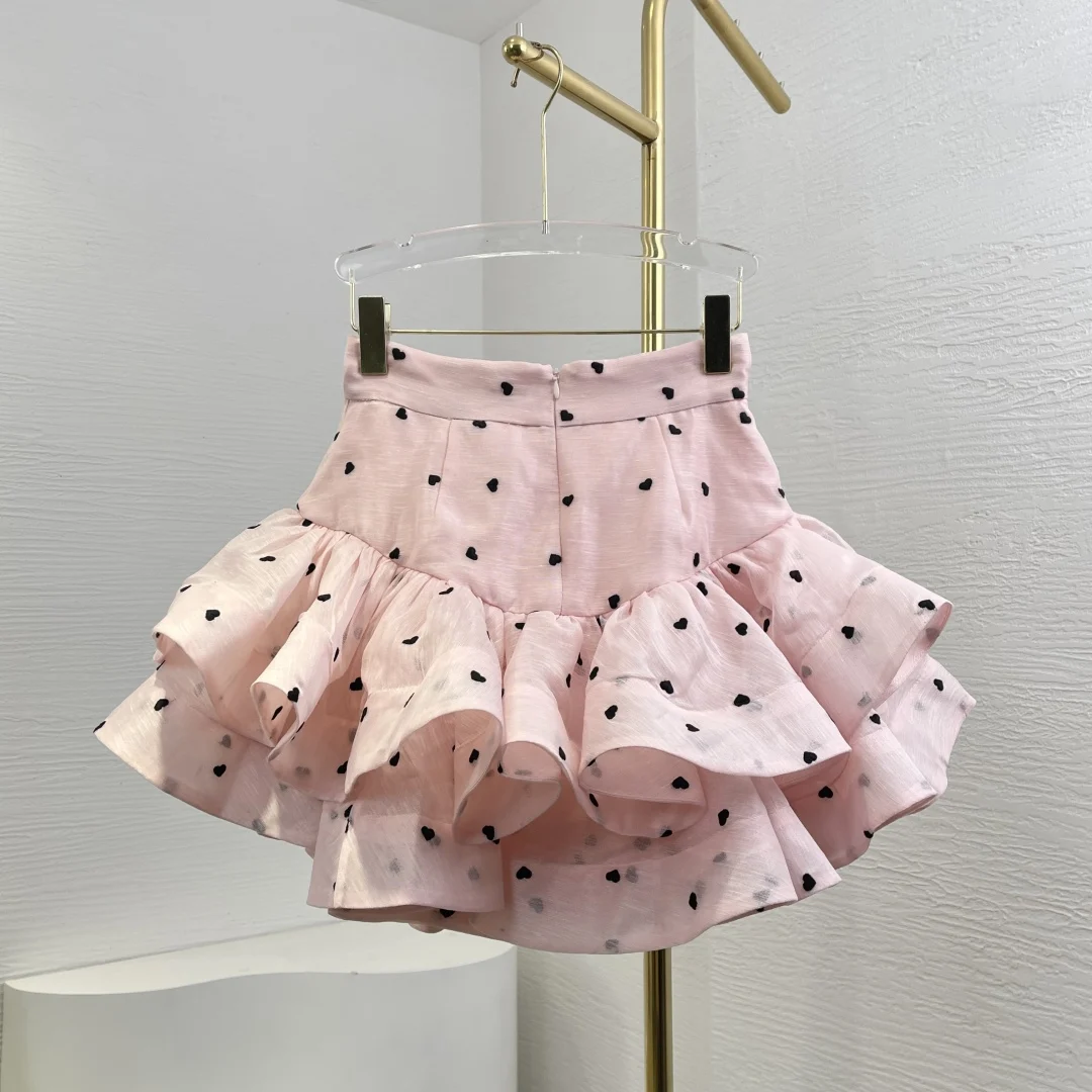 リネンとシルクのブラウスとミニケーキスカートのセット,ハート型,水玉模様,ランタンスリーブ,ピンクシリーズ,2020