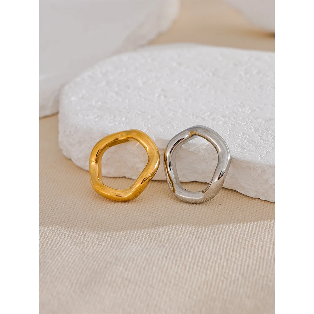 Yhpup High Quality Stainless Steel Twisted Round Finger Ring for Women 18K PVD Plated Texture Simple Daily Jewelry Gift
