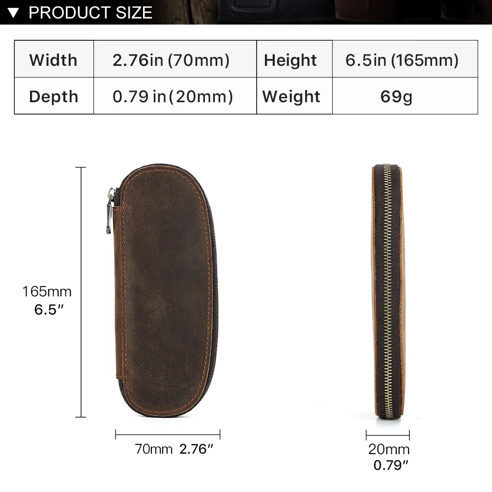 럭셔리 가죽 펜슬 케이스 지퍼 레트로 만년필 파우치 가방, Ofiice 학교 학생, 소년, 소녀, 소가죽, 남성 펜 홀더